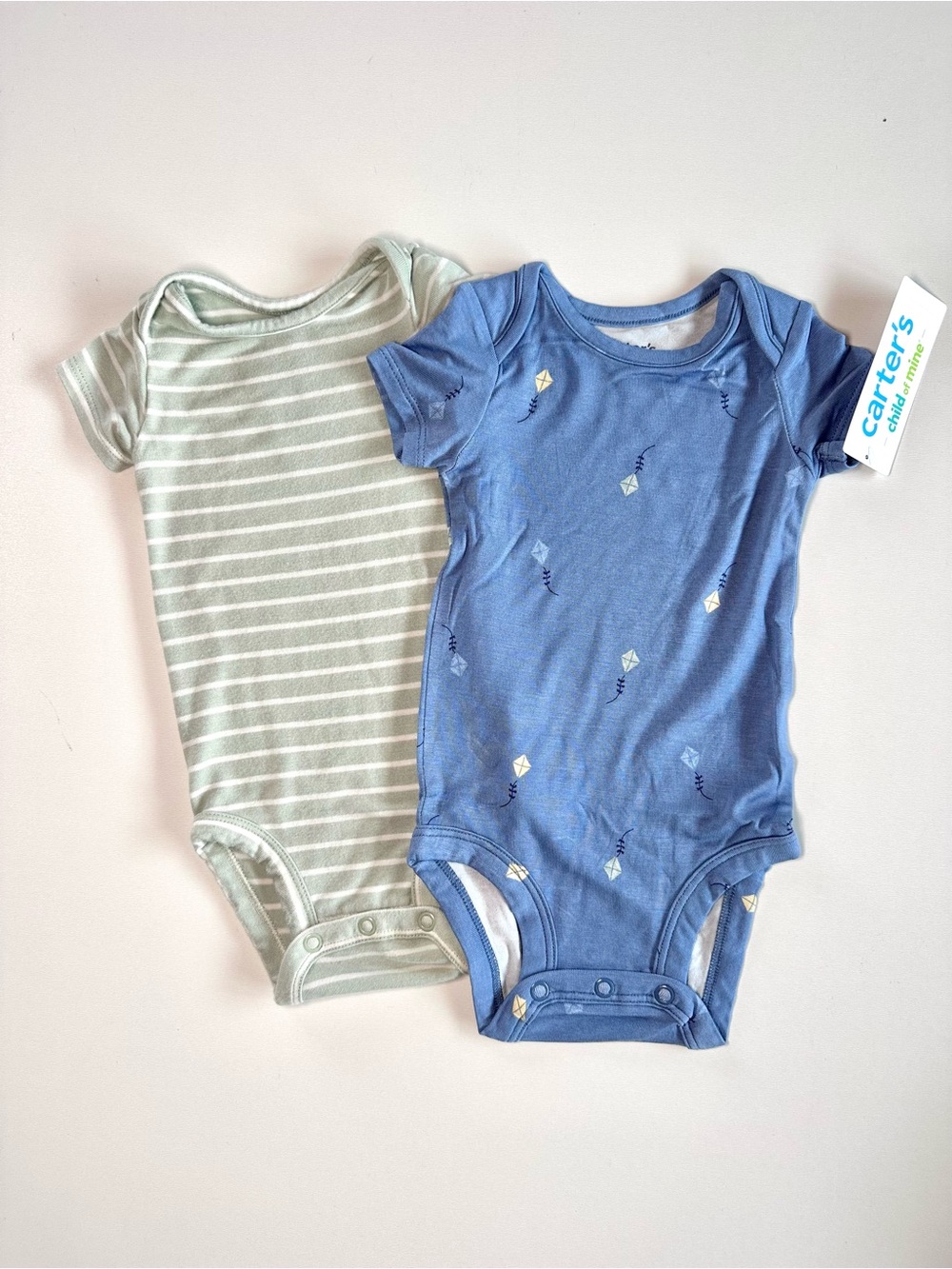 Carter's Bamboo Blue Kite Print & Sage Stripe Baby One-Piece Bodysuits - 2 Pack